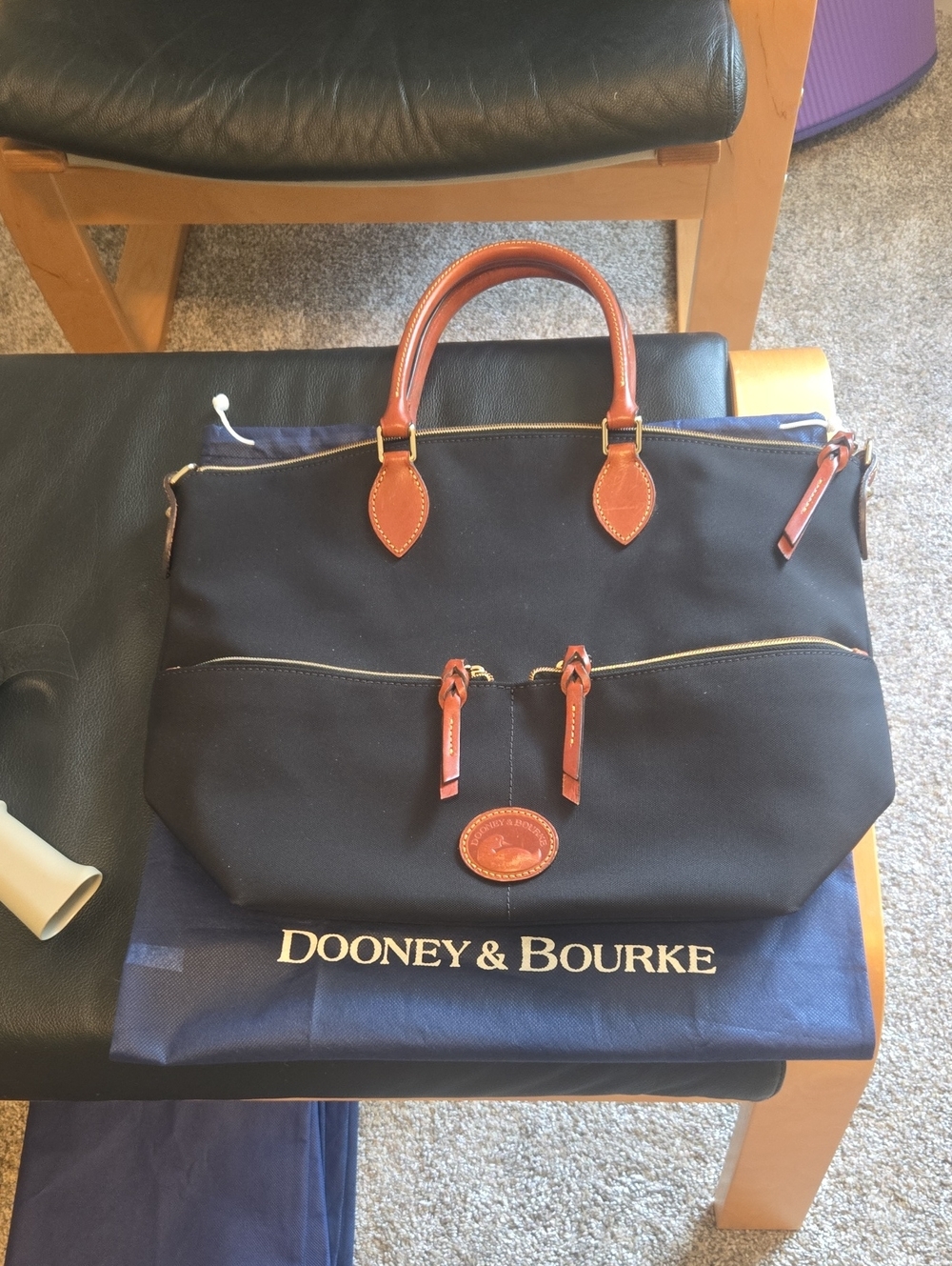 Dooney & Bourke Black Tote with Brown Leather Trim
